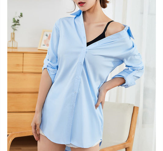 Women's Long Sleeve White and Pink Oversized Blouse