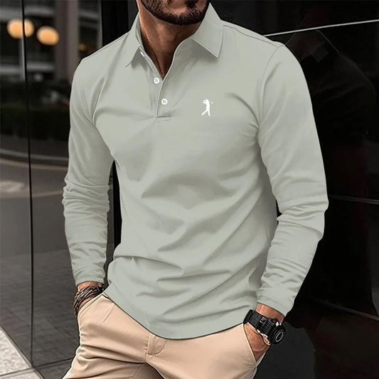 Men's Casual Long Sleeve Polos with Lapel