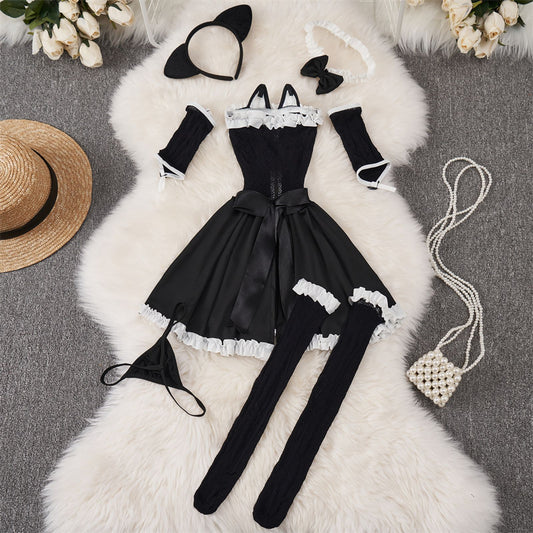 Black Cute Lolita Mini Dress with Ruffle Bow
