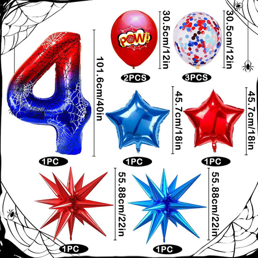 Spider Theme Number Balloons Set with Star Confetti