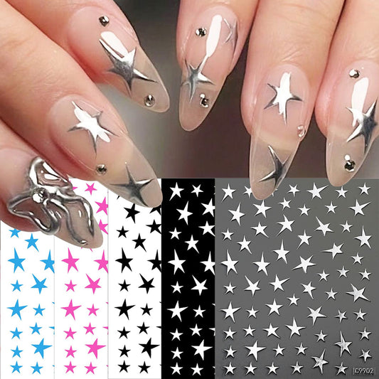 12 Pcs 3D Gold and Silver Star Nail Stickers for DIY Nail Art