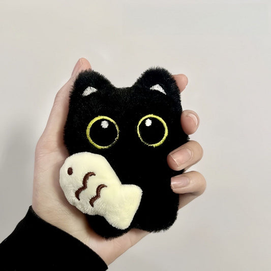 2Pcs Cool Plush Black Cat Doll Toy Keychain Pendant Charms