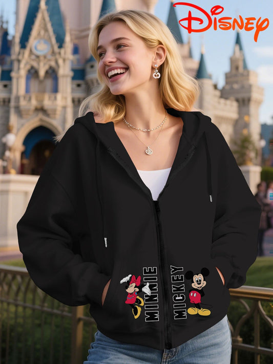 Disney Women's Mickey and Minnie Kiss Pattern Zipper Hoodie