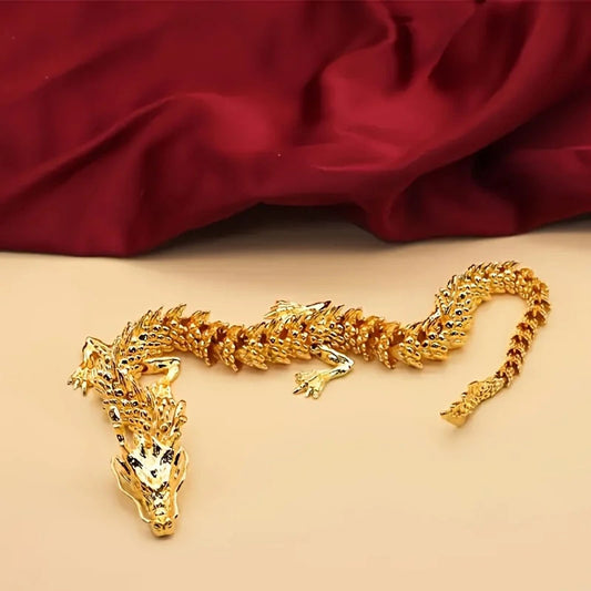 Majestic 3D Golden Dragon Statue with Movable Limbs