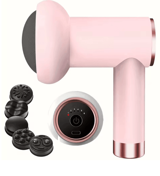 Wireless Charging Handheld Massage Gun – Fat Pushing Machine & Portable Massager Stick for Neck, Waist & Shoulder – Deep Tissue Kneading – Pink & White