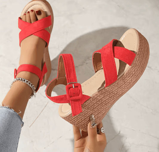 Women’s 7cm Wedge Heel Platform Sandals – Summer Fashion Thick Sole Buckle Walking Shoes