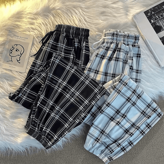 Women’s Plaid Harem Pants – Loose-Fit Harajuku Streetwear Trousers