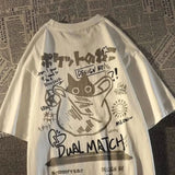 Summer Japanese Retro Cat Print T-Shirt - Unisex Oversized Short Sleeve Tee for Couples