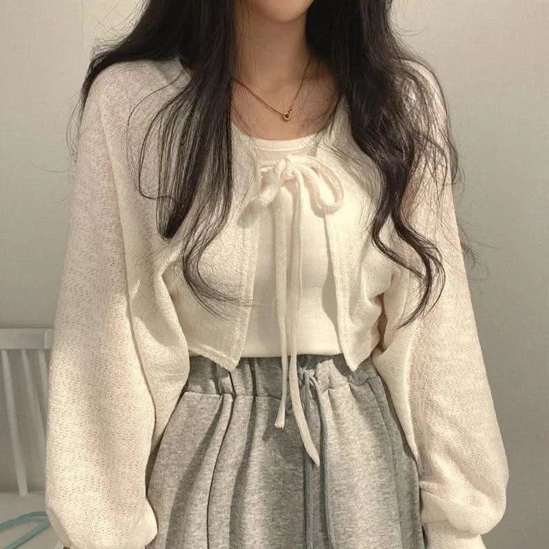 Cárdigan de verano blanco para mujer: camisa informal holgada con cordones