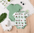 2-Piece Baby Boy Jumpsuit Set – Cute Cartoon Avocado Print & Solid Color – Short-Sleeved Knitted Triangle Romper Outfit