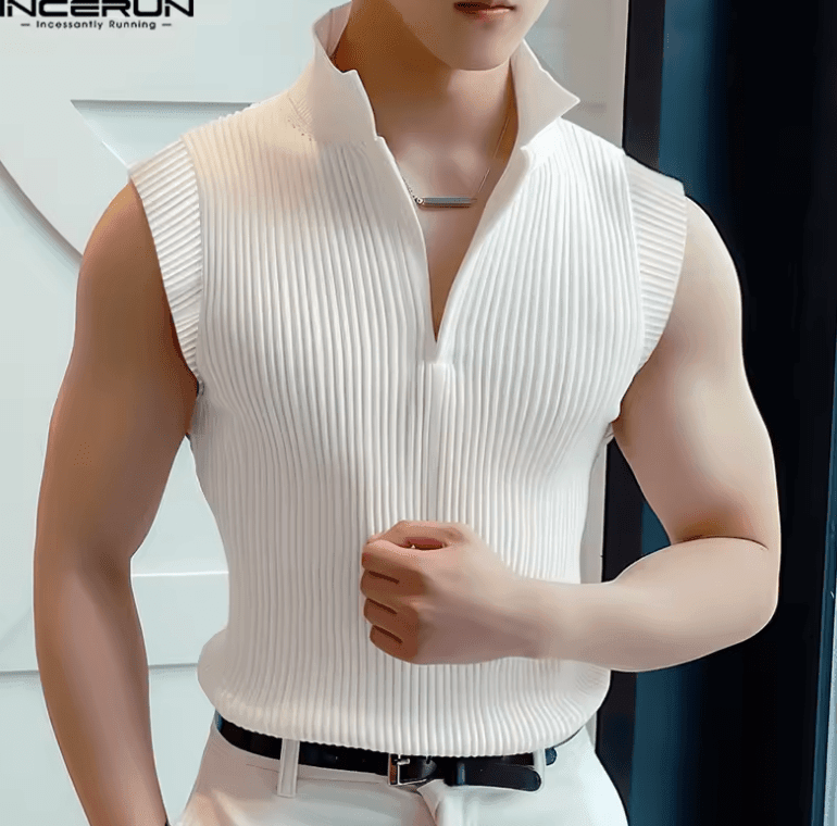 🔥 2025 Men’s V-Neck Tank Tops – Solid Color, Sleeveless & Stylish for Summer! 💪☀️