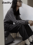 2025 Spring Minimalist Long Sleeve Button-Up Shirt – Korean Style Oversized Blouse for Women