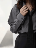 2025 Spring Minimalist Long Sleeve Button-Up Shirt – Korean Style Oversized Blouse for Women