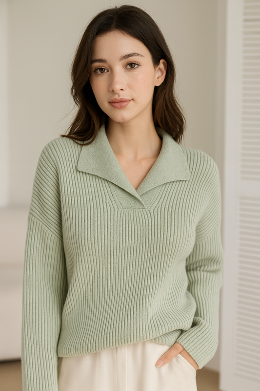 Basic Warm Women’s Sweater – 2024 Oversized Vintage Green Knitted Jumper