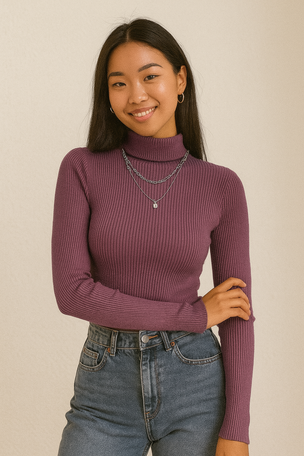 2025 Women’s Knitted Ribbed Turtleneck Sweater – Warm Autumn Winter Style