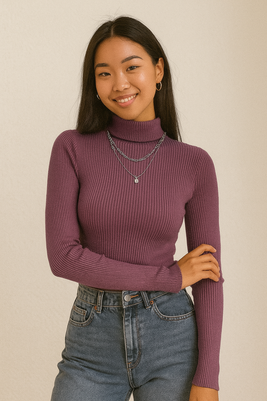 2025 Women’s Knitted Ribbed Turtleneck Sweater – Warm Autumn Winter Style