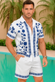2025 Men’s 2-Piece Beach Outfit – Quick-Dry Hawaiian Shirt & Shorts Set, Summer Striped Print Casual Fashion Suit