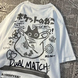Summer Japanese Retro Cat Print T-Shirt - Unisex Oversized Short Sleeve Tee for Couples