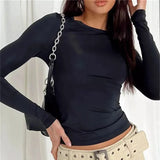 Women’s Slim Fit Long Sleeve Crop Top  Casual Solid Pullover Tee for Spring & Autumn