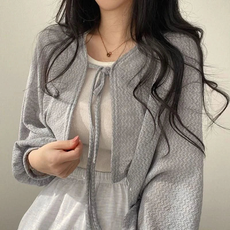 Cárdigan de verano blanco para mujer: camisa informal holgada con cordones