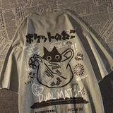 Summer Japanese Retro Cat Print T-Shirt - Unisex Oversized Short Sleeve Tee for Couples