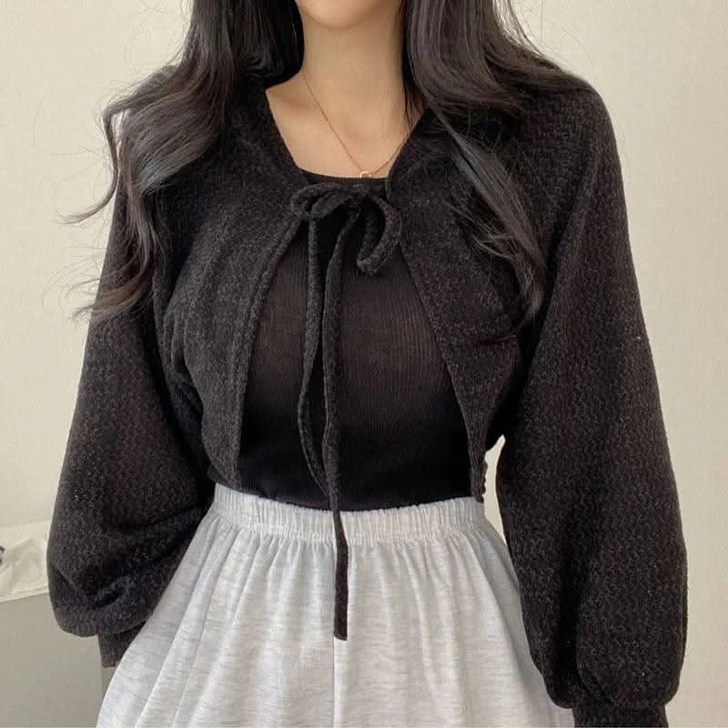 Cárdigan de verano blanco para mujer: camisa informal holgada con cordones