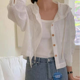 Camisa de rayas versátil para mujer: cárdigan de verano con protección solar y capucha de manga larga