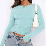 Women’s Slim Fit Long Sleeve Crop Top  Casual Solid Pullover Tee for Spring & Autumn