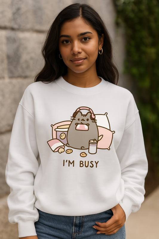 "Sorry, I’m Busy" Cat Gamer Sweatshirt – Fun & Cozy Fleece Pullover for Women