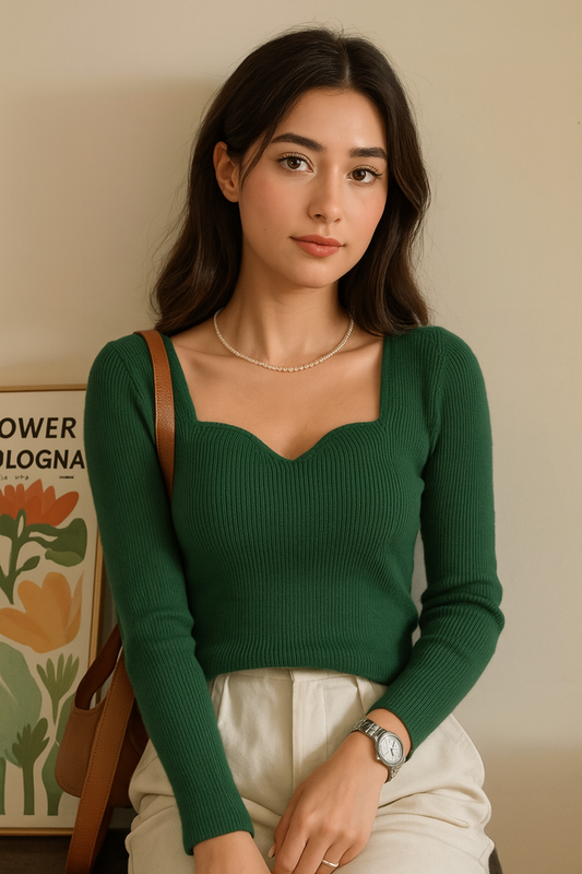 Chic Women’s Slim Fit Knitted Pullovers – Vintage Solid Sweaters with Square Collar