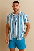 2025 Men’s Hawaii Beach Casual Suit – Single Breasted Short Sleeve Shirt & Striped Shorts, Summer Vacation Travel Set