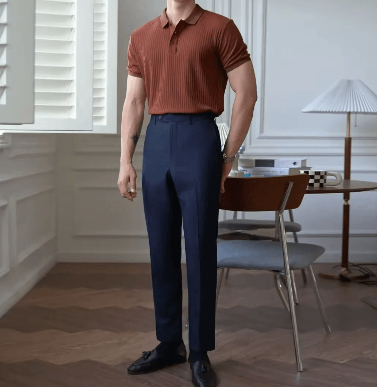Men’s Summer Striped Short Sleeve Polo Shirt - Casual Vintage Lapel T-Shirt with Knitted Fabric