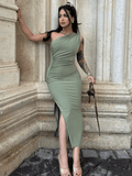 Sexy Off-Shoulder Summer Slim Dress – Sleeveless Backless Partywear with Split Design for Women