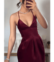 Women’s Sexy Velvet Backless Mini Dress - Burgundy, 2024 Fashion