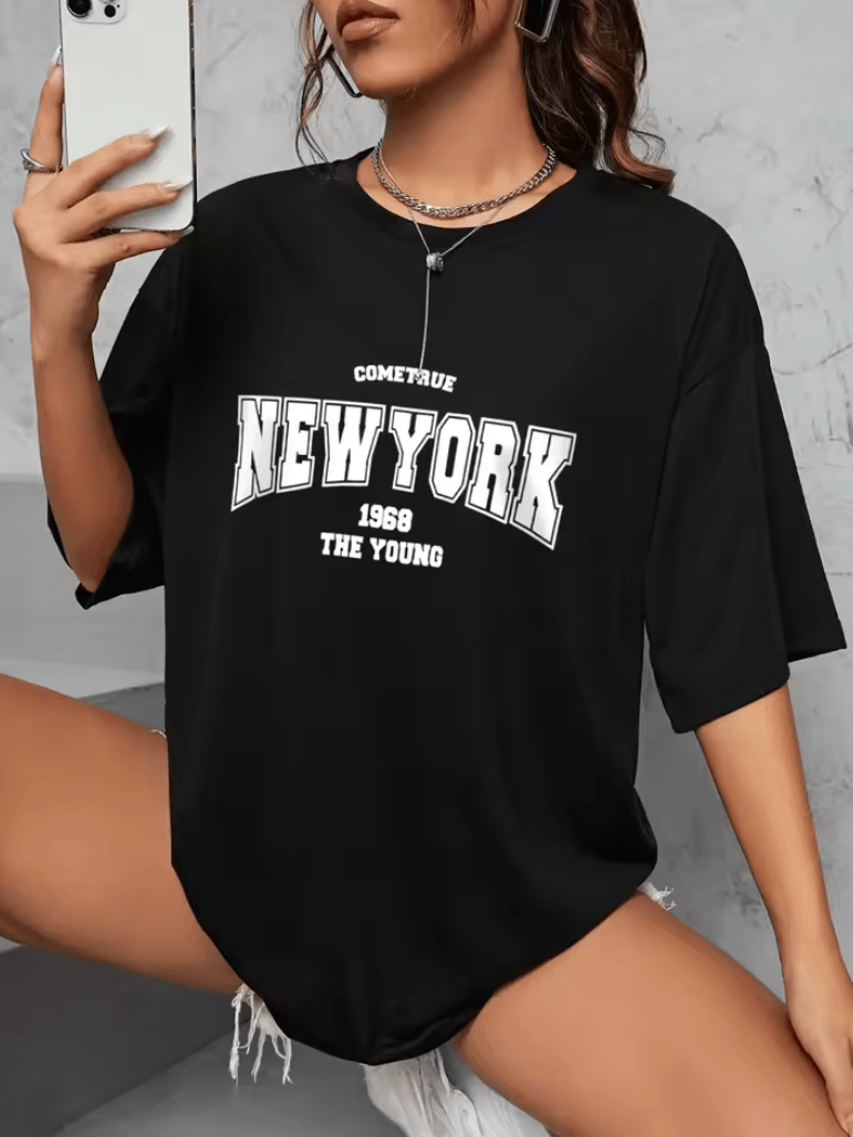 When 1968 The New York Is Young” Oversized T-Shirt for Women – Creative Casual Top