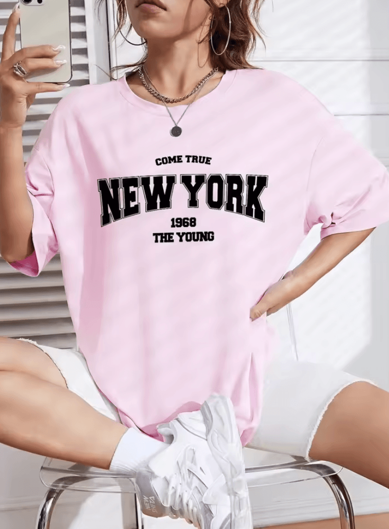 When 1968 The New York Is Young” Oversized T-Shirt for Women – Creative Casual Top
