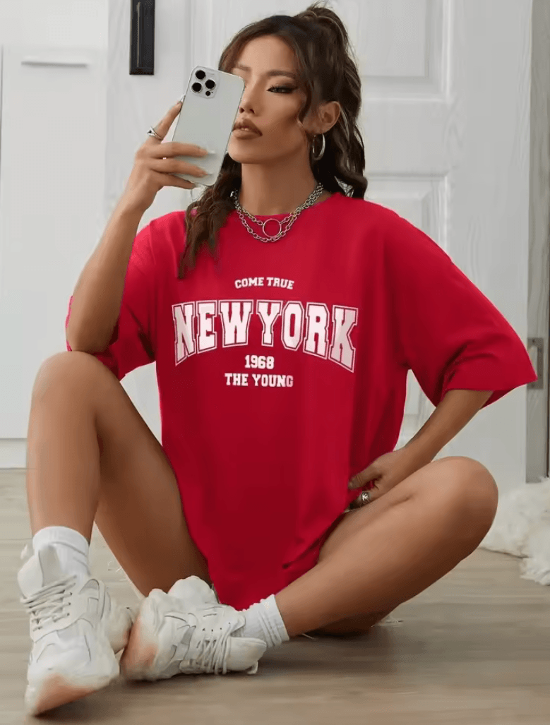 When 1968 The New York Is Young” Oversized T-Shirt for Women – Creative Casual Top