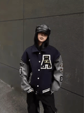 Unisex Varsity Bomber Jacket - American Letter Embroidery with Leather Sleeves