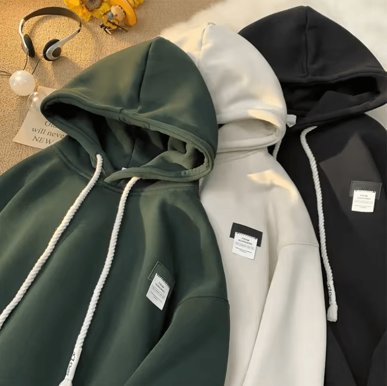Y2K Solid Color Hooded Sweatshirt – Oversized Fleece Pullover for Men & Women