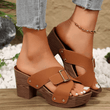 Women’s British Style Rome Sandals - Comfy High Heels with Metal Buckle