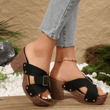 Women’s British Style Rome Sandals - Comfy High Heels with Metal Buckle