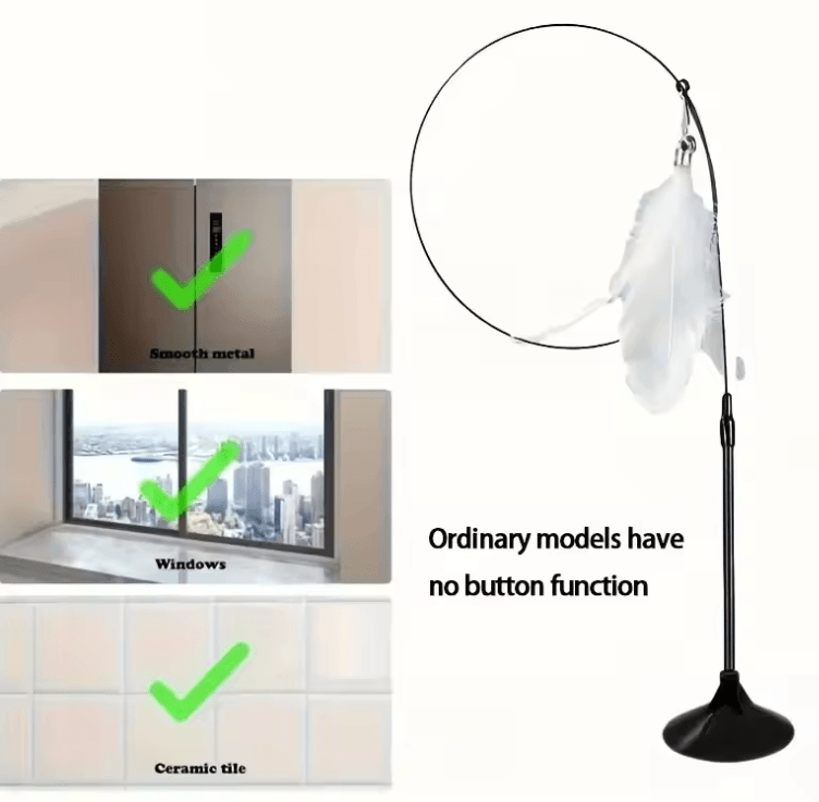 Interactive Cat Teaser Wand with Bell & Feather – Long Suction Cup Pole for Endless Playtime Fun