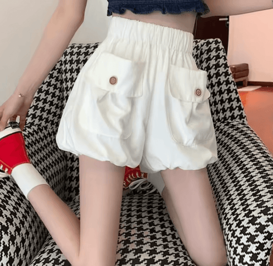 White High-Waist Bloomer Shorts for Women – Trendy Harajuku Summer Fashion 2025