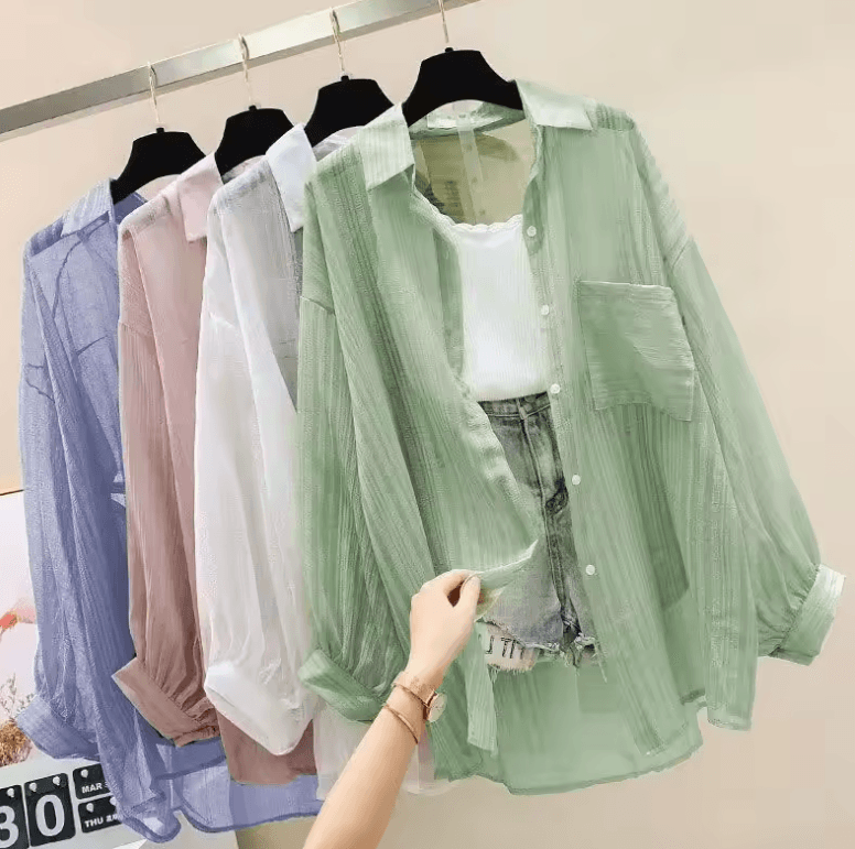 Women’s Summer Sunscreen Shirt – Elegant Sheer Chiffon Blouse & Loose Casual Cardigan