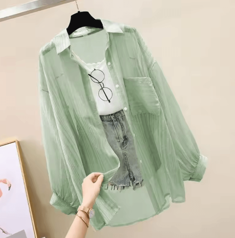 Women’s Summer Sunscreen Shirt – Elegant Sheer Chiffon Blouse & Loose Casual Cardigan