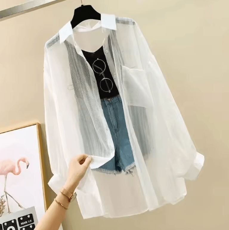 Women’s Summer Sunscreen Shirt – Elegant Sheer Chiffon Blouse & Loose Casual Cardigan