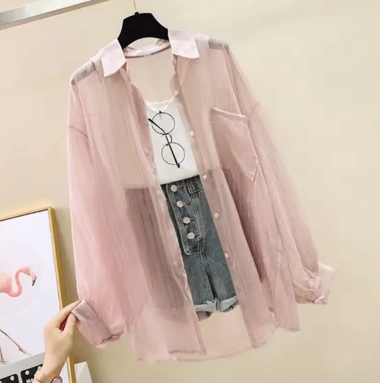 Women’s Summer Sunscreen Shirt – Elegant Sheer Chiffon Blouse & Loose Casual Cardigan