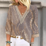 Temperament Casual V-Neck Blouse – Elegant Loose Short Sleeve Top for Weekends