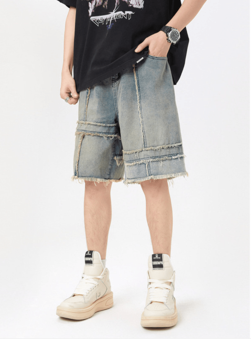 🔥 Fashion Summer Stitching Denim Shorts for Men – Stylish & Comfortable