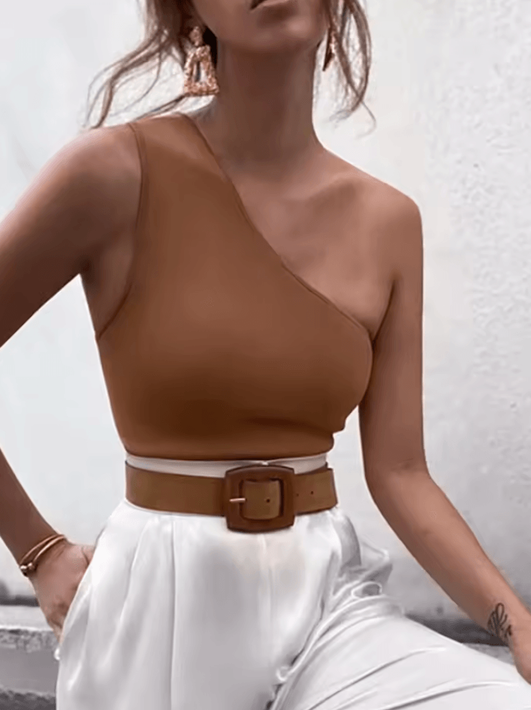 Women’s One Shoulder Sports Tank Top – Sexy Crop Top for Summer
